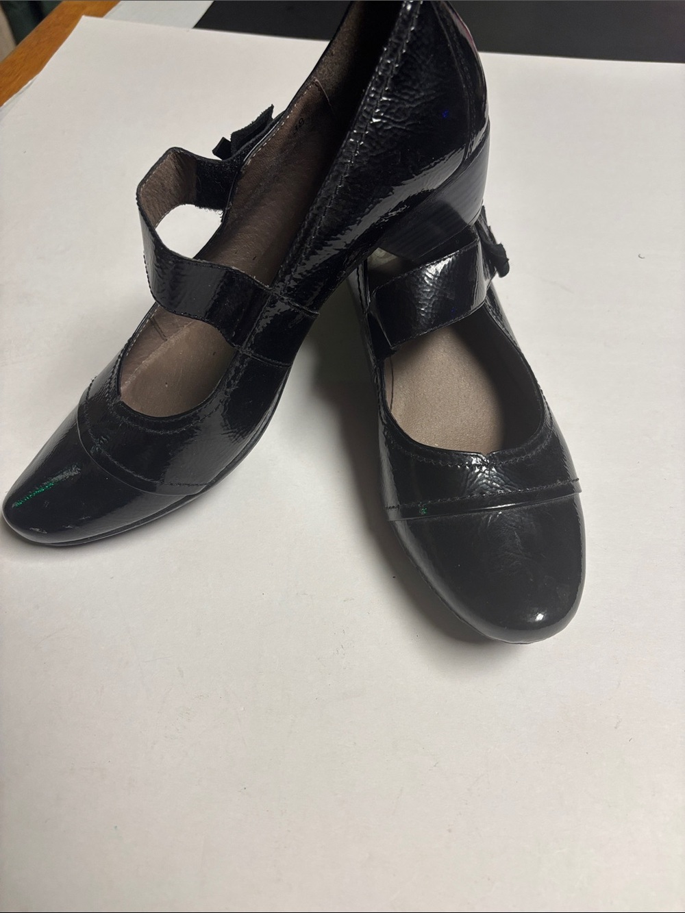 Black Patent Mary Jane Heels with Strap